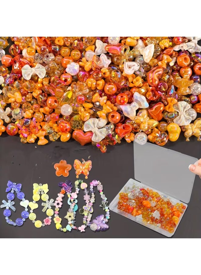 Capstro 180–240PCS Orange Acrylic Beads Set (160g) – Chunky & Cute Assorted Beads for DIY Jewelry Making | Mixed Shapes for Bracelets, Necklaces, Keychains & Crafts | Beading Kit for Kids, Teens & Hobby Creators - Image 1